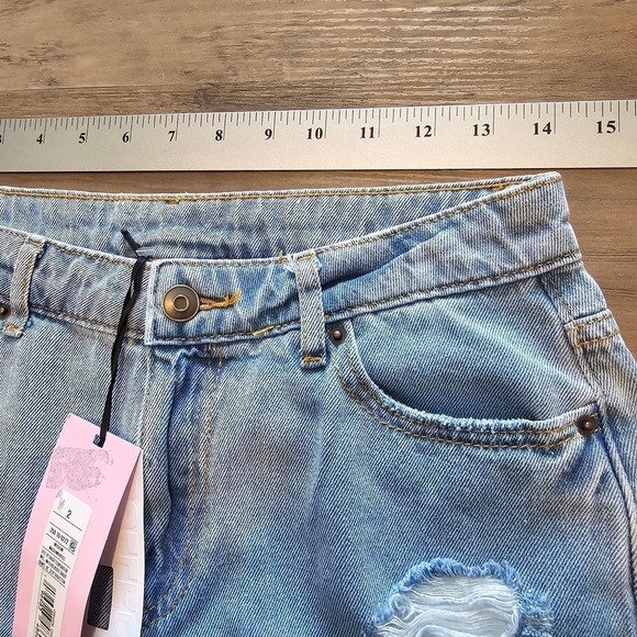 Future Collective Denim Shorts Womens Size 2 Medium Wash High Rise Distressed - Picture 9 of 12